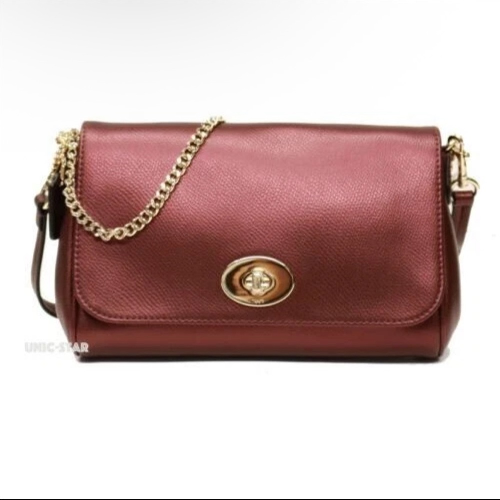 Coach F34604 Crossgrain Mini Ruby Leather  Crossbody Purse Metallic Cherry